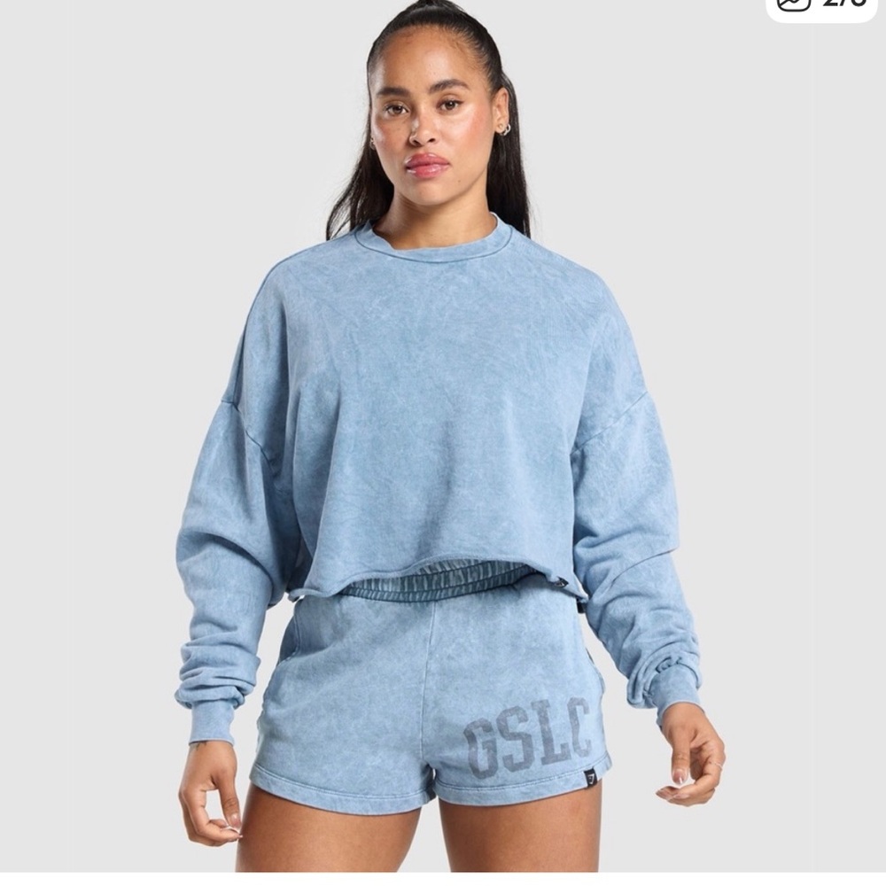 Gymshark Collegiate Shadow Washed Midi Blue Sweatshirt